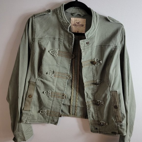 Hollister Camo Green Moto Biker Style Cropped Streetwear Y2K Jacket - Size M - Picture 2 of 12